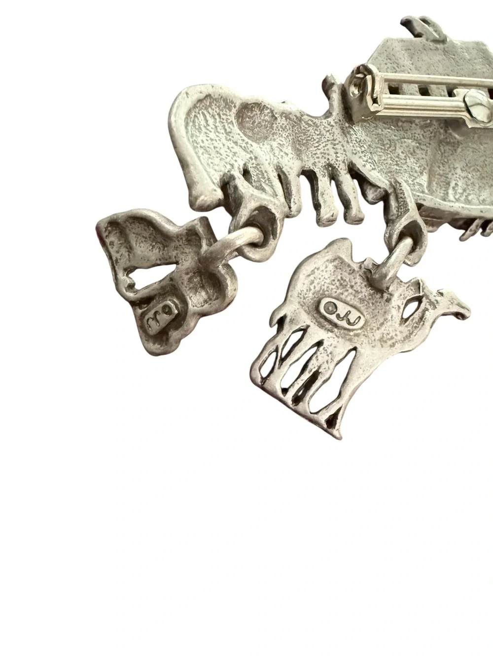 Vintage JJ Noah’s Ark Animal Dangle Brooch Pewter Tone Statement Pin Whimsigoth